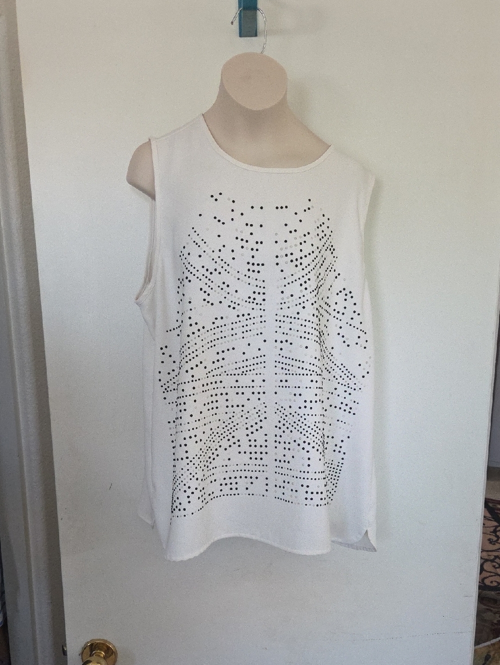 Calvin Klein White Sleeveless Tank with Black Stud Detailing